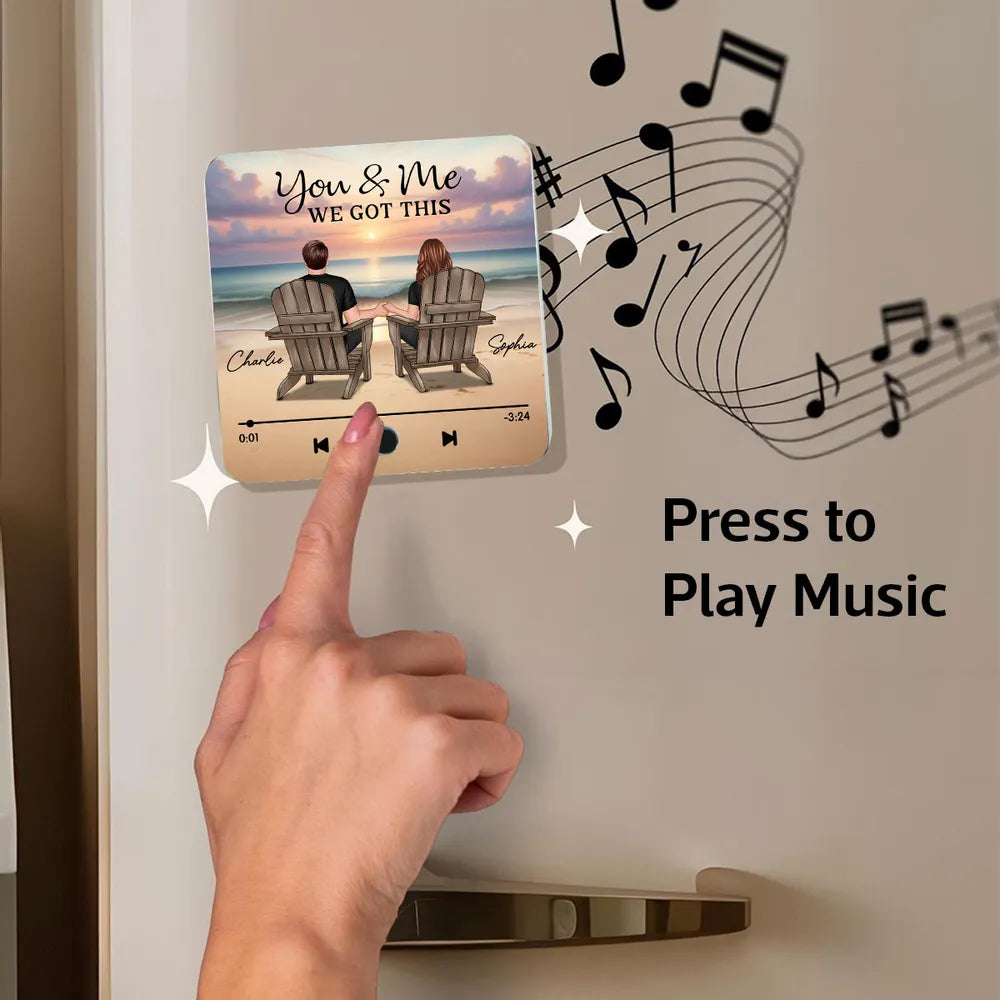 Couple Back View At Beach Favorite Song Personalized Bluetooth Music Fridge Magnet, Valentine's Day Gift For Couple
