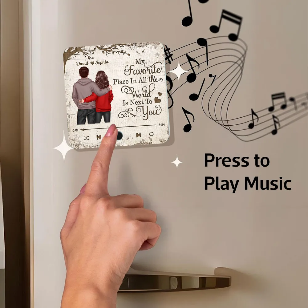 Favorite Place In The World Couple Standing Back View Personalized Bluetooth Music Fridge Magnet, Gift For Him, For Her, For Valentine's Day