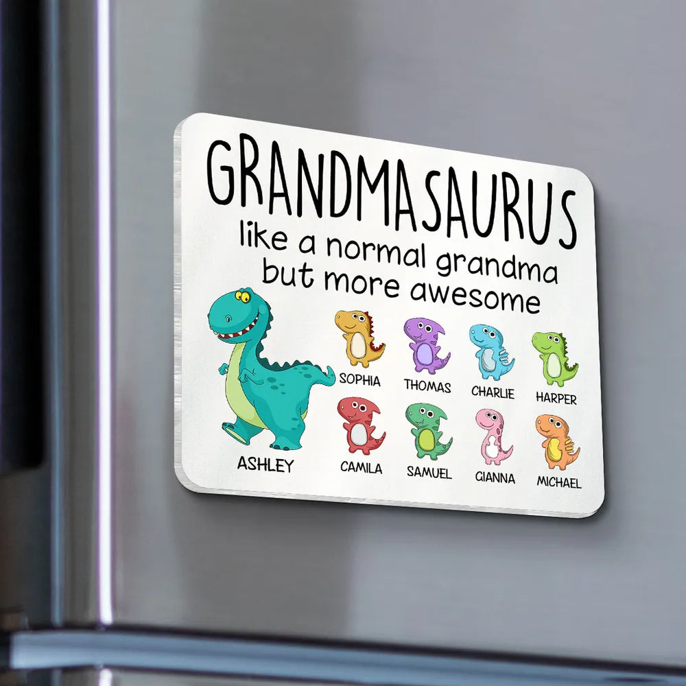 Grandmasaurus And Kids Cute Dinosaur Personalized Acrylic Fridge Magnet