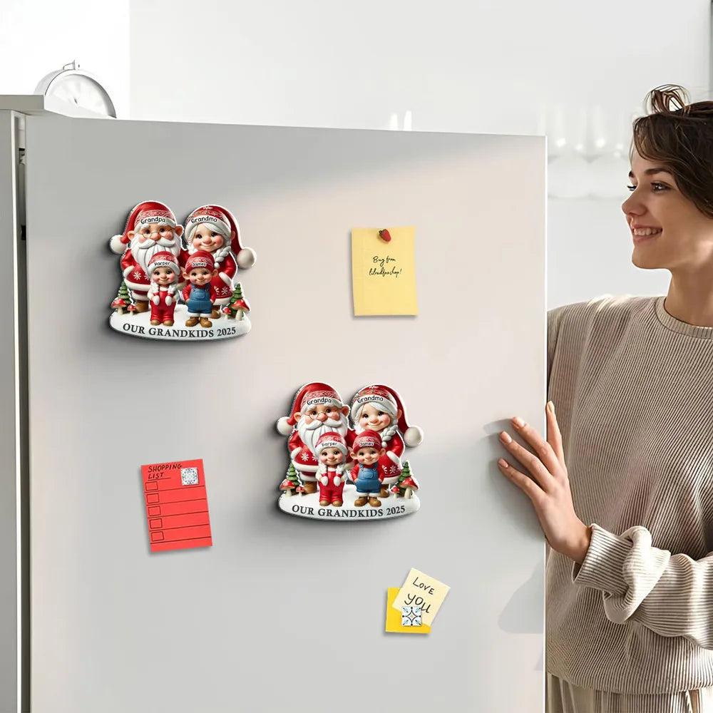3D Effect Gnome Grandma Grandpa And Grandkids Personalized Acrylic Fridge Magnet, Gift For Grandparents, Grandkids