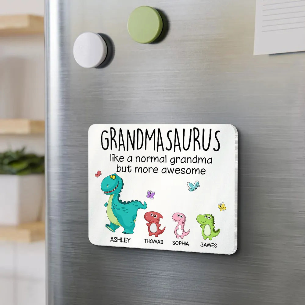 Grandmasaurus And Kids Cute Dinosaur Personalized Acrylic Fridge Magnet