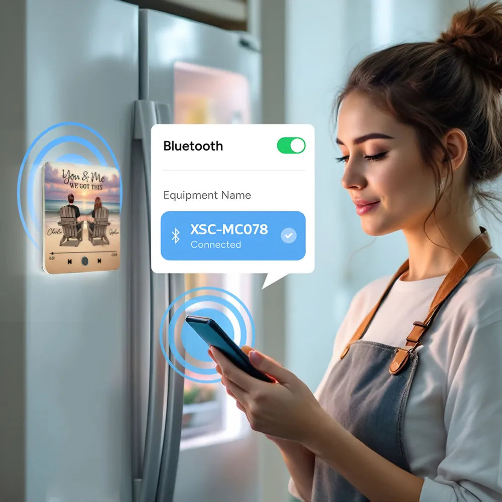 Couple Back View At Beach Favorite Song Personalized Bluetooth Music Fridge Magnet, Valentine's Day Gift For Couple