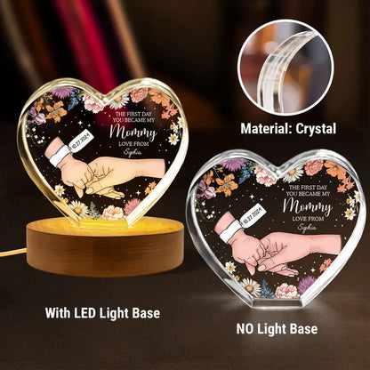 The First Day You Became My Mommy Personalized Premium Heart Crystal LED, Free Shipping Included, Valentine's Day Gift for her, Gift for New Mom
