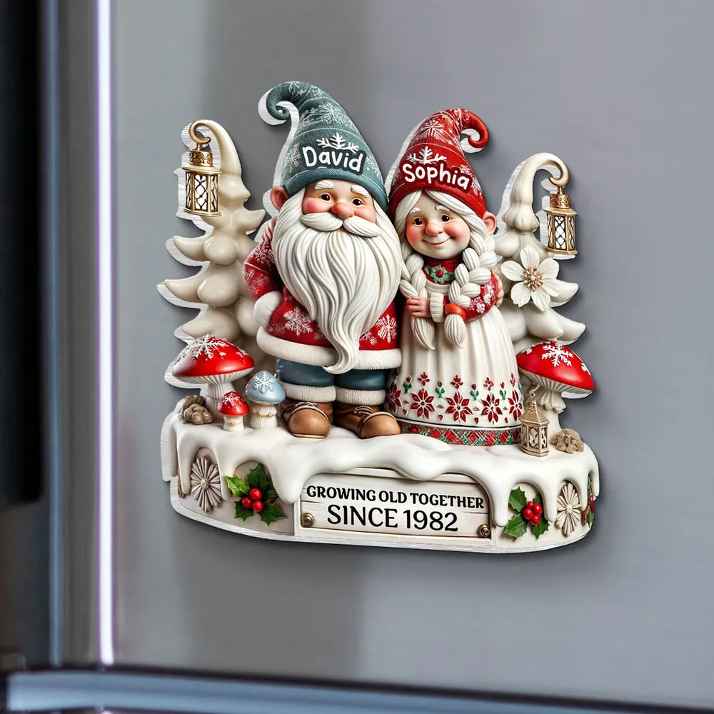 3D Effect Gnome Couple Together Personalized Acrylic Fridge Magnet, 2025 Heartfelt Valentine's Day Gift, Anniversary Gift For Couple, For Him, For Her, Husband, Wife