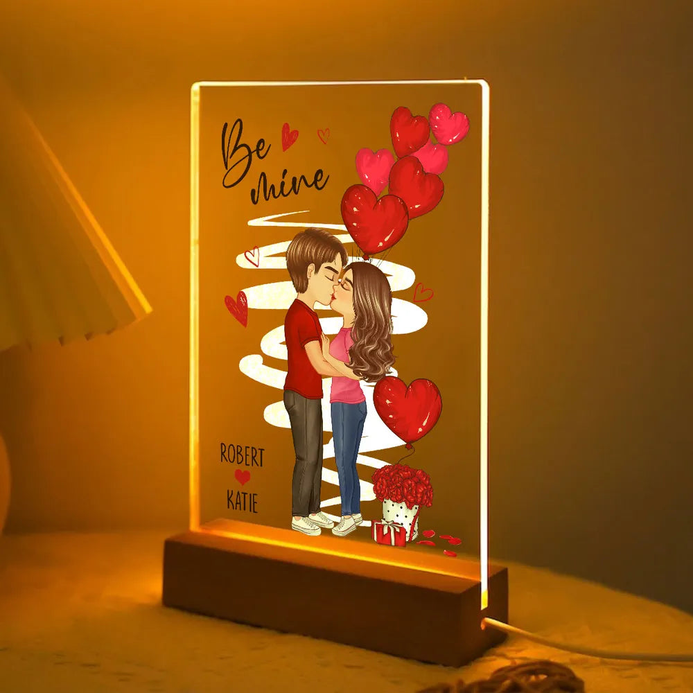 Be Mine Doll Couple Standing Kissing Personalized Plaque LED Night Light - Valentine's Day Gift for Him, Gift for Her