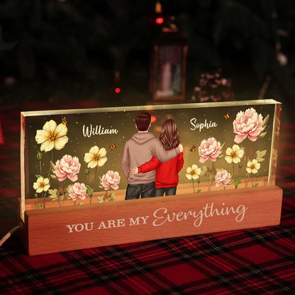 Couple Birth Month Flower Personalized Acrylic Block LED Night Light, Heartfelt 2025 Gift For Him, For Her, Boyfriend, Girlfriend, Husband, Wife