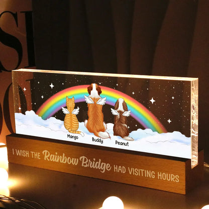 Dog Cat Memorial On Rainbow Bridge Personalized Acrylic Block LED Night Light, Memorial Gifts