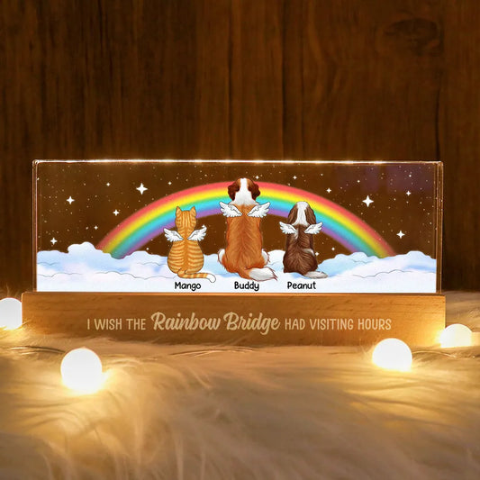 Dog Cat Memorial On Rainbow Bridge Personalized Acrylic Block LED Night Light, Memorial Gifts