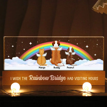 Dog Cat Memorial On Rainbow Bridge Personalized Acrylic Block LED Night Light, Memorial Gifts