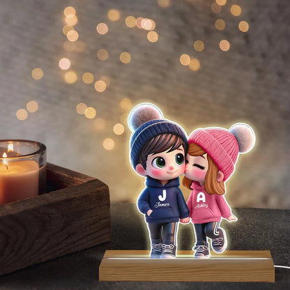 3D Cute Cartoon Couple Walking Personalized Custom Shaped LED Night Light, Valentine's Day Gift for Him, Gift for Her