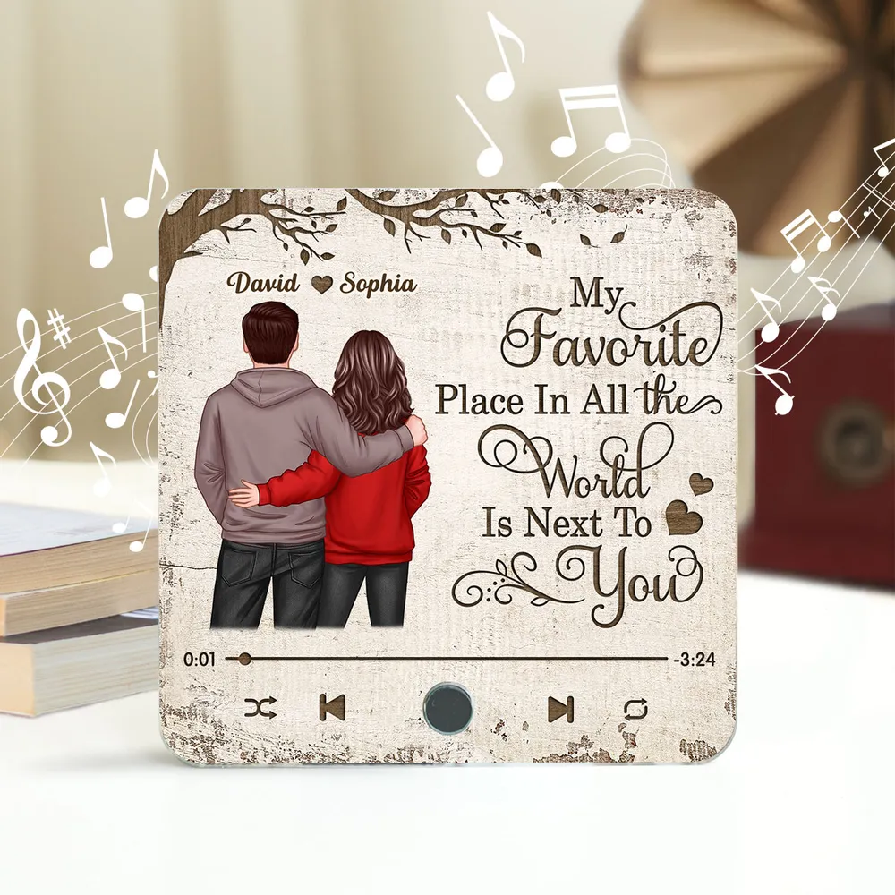 Favorite Place In The World Couple Standing Back View Personalized Bluetooth Music Fridge Magnet, Gift For Him, For Her, For Valentine's Day