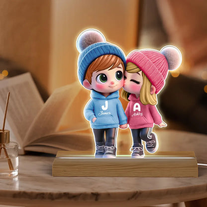 3D Cute Cartoon Couple Walking Personalized Custom Shaped LED Night Light, Valentine's Day Gift for Him, Gift for Her