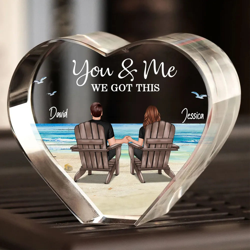 Couple Sitting At Beach Personalized Premium Crystal Heart LED, A Timeless Treasure Full of Emotion, Free Shipping Included