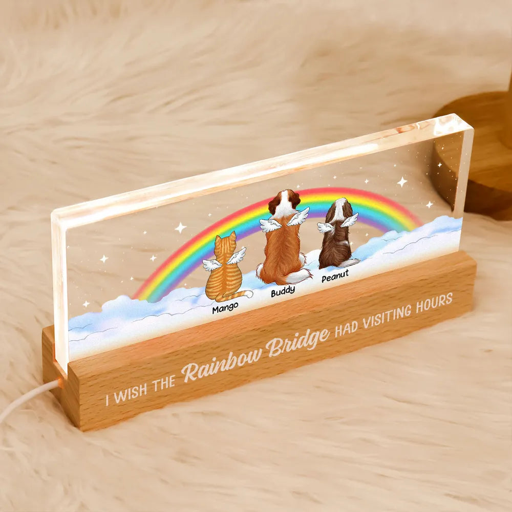 Dog Cat Memorial On Rainbow Bridge Personalized Acrylic Block LED Night Light, Memorial Gifts