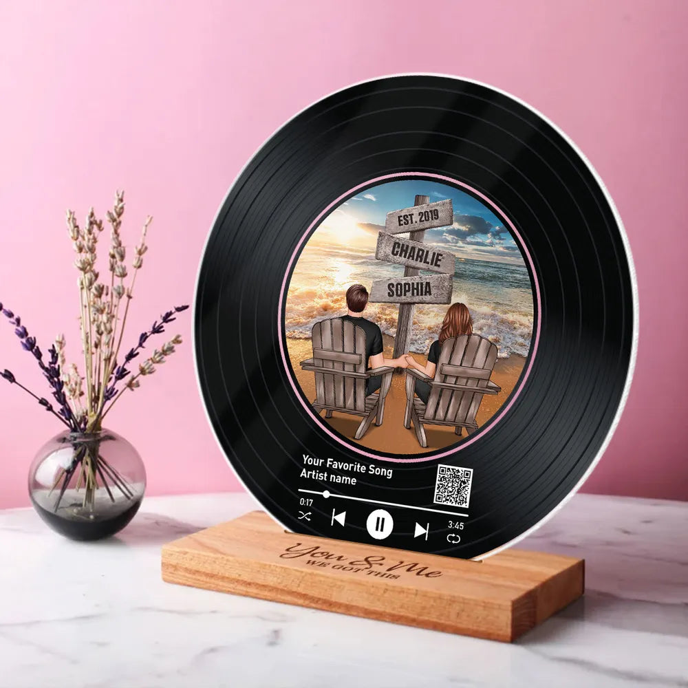 Beach Landscape Couple Sitting Sign Posts Personalized Acrylic Song Plaque, Gift, Anniversary Gift, Wedding Gift For Couple, For Him, For Her, Husband, Wife