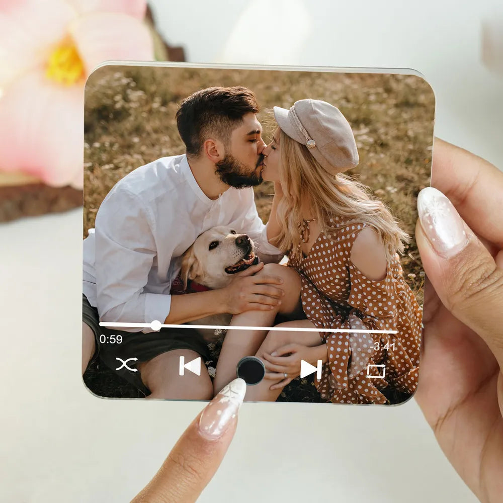 Couple Custom Photo Personalized Bluetooth Music Fridge Magnet, Valentine's Day Gift For Couple