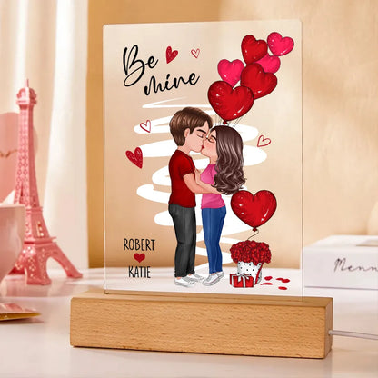 Be Mine Doll Couple Standing Kissing Personalized Plaque LED Night Light - Valentine's Day Gift for Him, Gift for Her