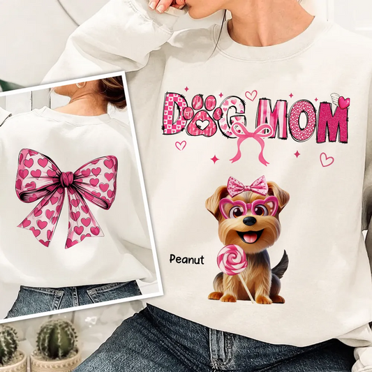 Dog Mom Cute Coquette Cartoon Dog Gift Personalized Double Sided Sweatshirt