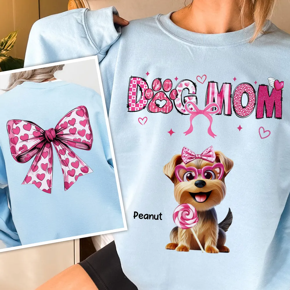 Dog Mom Cute Coquette Cartoon Dog Gift Personalized Double Sided Sweatshirt