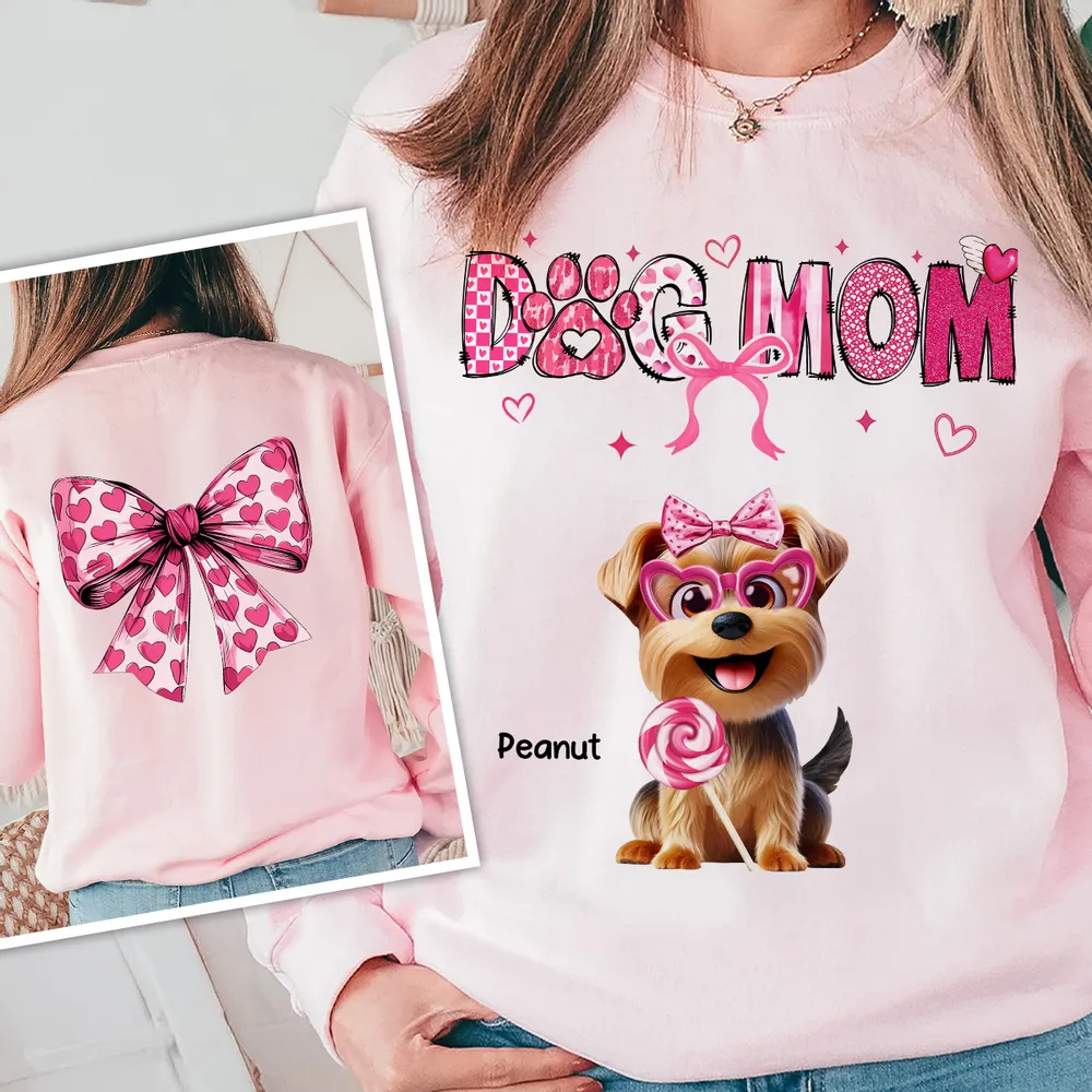 Dog Mom Cute Coquette Cartoon Dog Gift Personalized Double Sided Sweatshirt