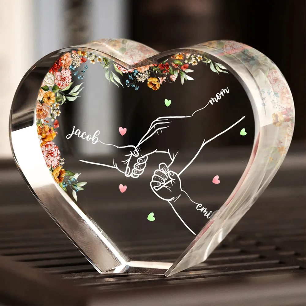 Personalized Name Mom And Kid Hands Premium Crystal Heart LED, A Timeless Treasure for Mom, Free Shipping Included