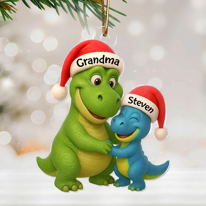 3D Effect Heartwarming Grandmasaurus Hugging Dinosaur Grandkid - Personalized Acrylic Ornament - Fun & Unique Gift For Grandkids