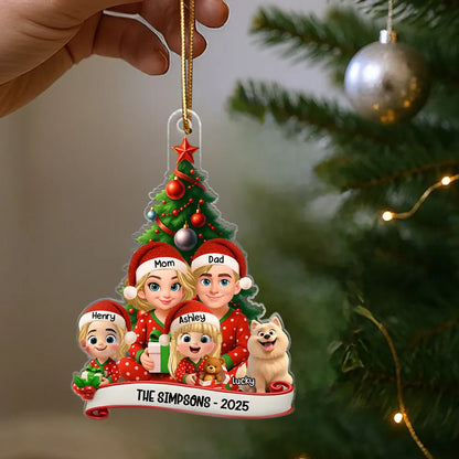 Family Pajama Personalized Acrylic Ornament, Christmas Decor for Family