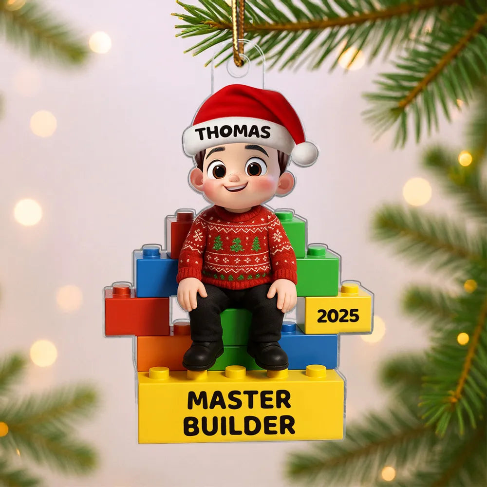3D Effect Little Kid Master Builder Christmas Personalized Acrylic Ornament