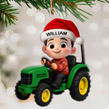 3D Effect Little Boy Kid With Tractor Excavator Backhoe Christmas - Personalized Acrylic Ornament - Gift For Grandkids, Kids