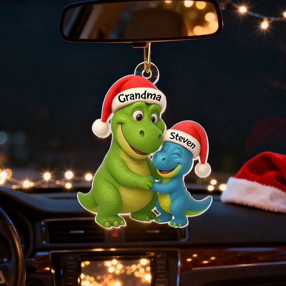 3D Effect Heartwarming Grandmasaurus Hugging Dinosaur Grandkid - Personalized Acrylic Ornament - Fun & Unique Gift For Grandkids
