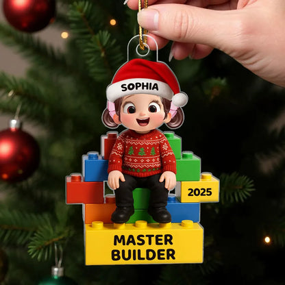 3D Effect Little Kid Master Builder Christmas Personalized Acrylic Ornament
