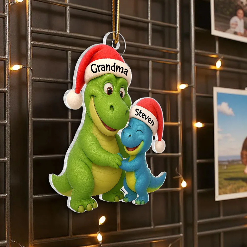 3D Effect Heartwarming Grandmasaurus Hugging Dinosaur Grandkid - Personalized Acrylic Ornament - Fun & Unique Gift For Grandkids