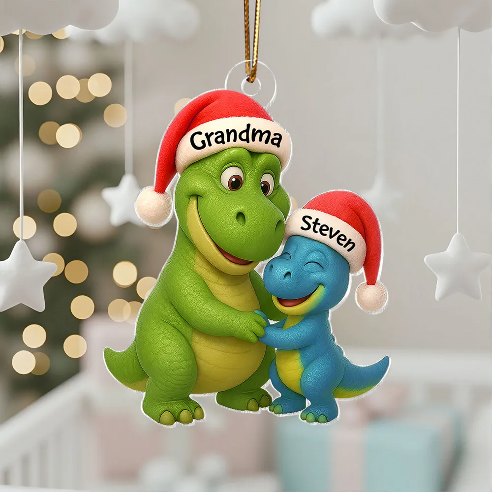 3D Effect Heartwarming Grandmasaurus Hugging Dinosaur Grandkid - Personalized Acrylic Ornament - Fun & Unique Gift For Grandkids