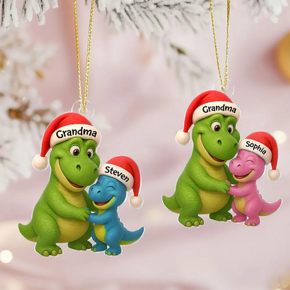 3D Effect Heartwarming Grandmasaurus Hugging Dinosaur Grandkid - Personalized Acrylic Ornament - Fun & Unique Gift For Grandkids
