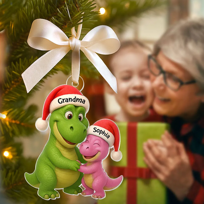 3D Effect Heartwarming Grandmasaurus Hugging Dinosaur Grandkid - Personalized Acrylic Ornament - Fun & Unique Gift For Grandkids