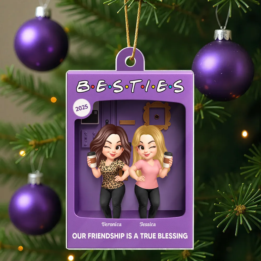 Besties Personalized Acrylic Ornament - Purple Toy Box Style Christmas Gift