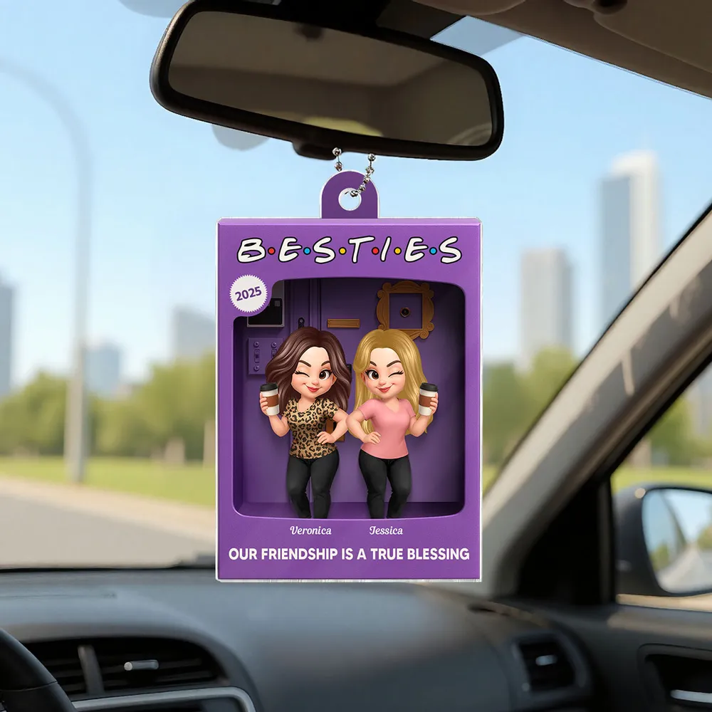 Besties Personalized Acrylic Ornament - Purple Toy Box Style Christmas Gift