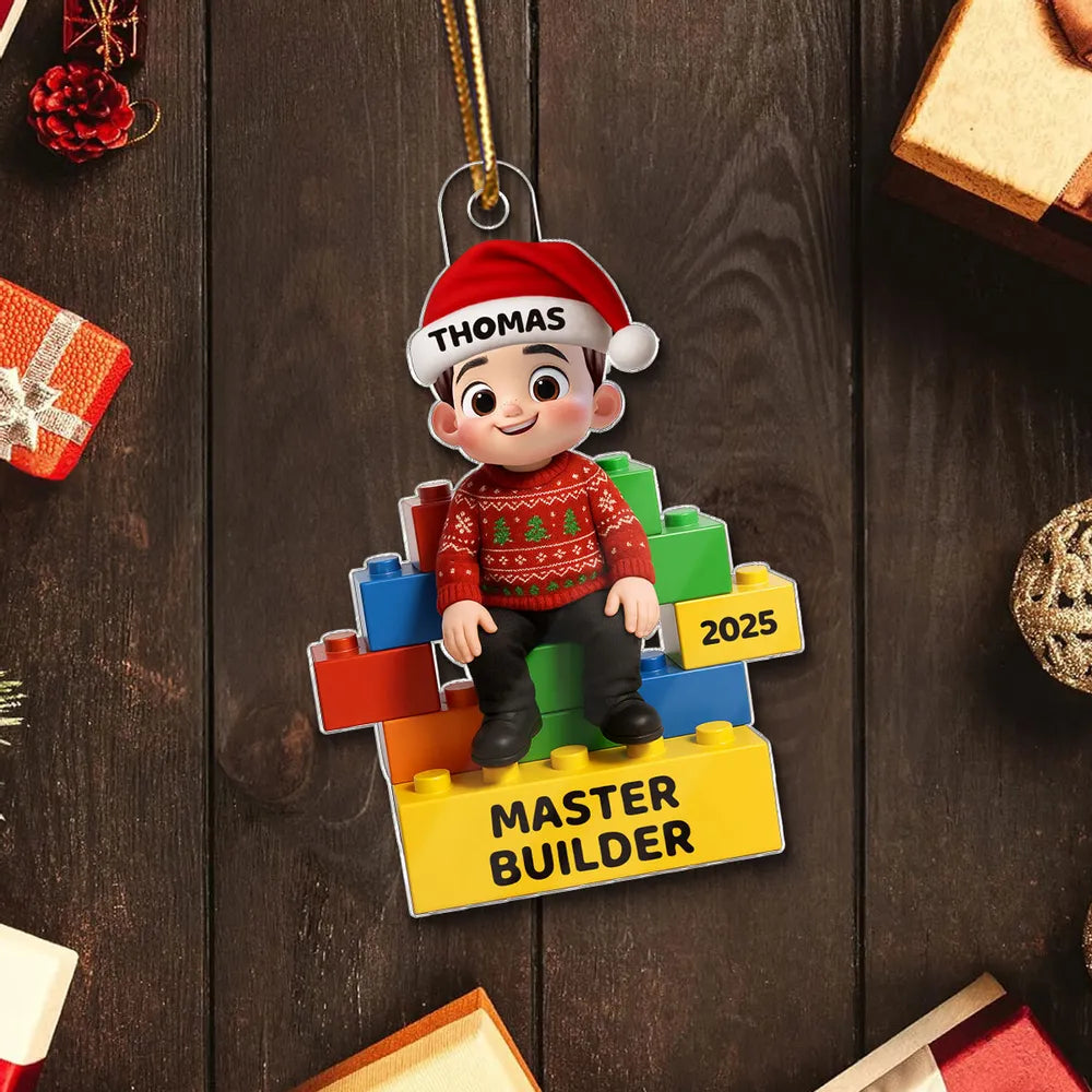 3D Effect Little Kid Master Builder Christmas Personalized Acrylic Ornament