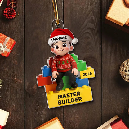3D Effect Little Kid Master Builder Christmas Personalized Acrylic Ornament