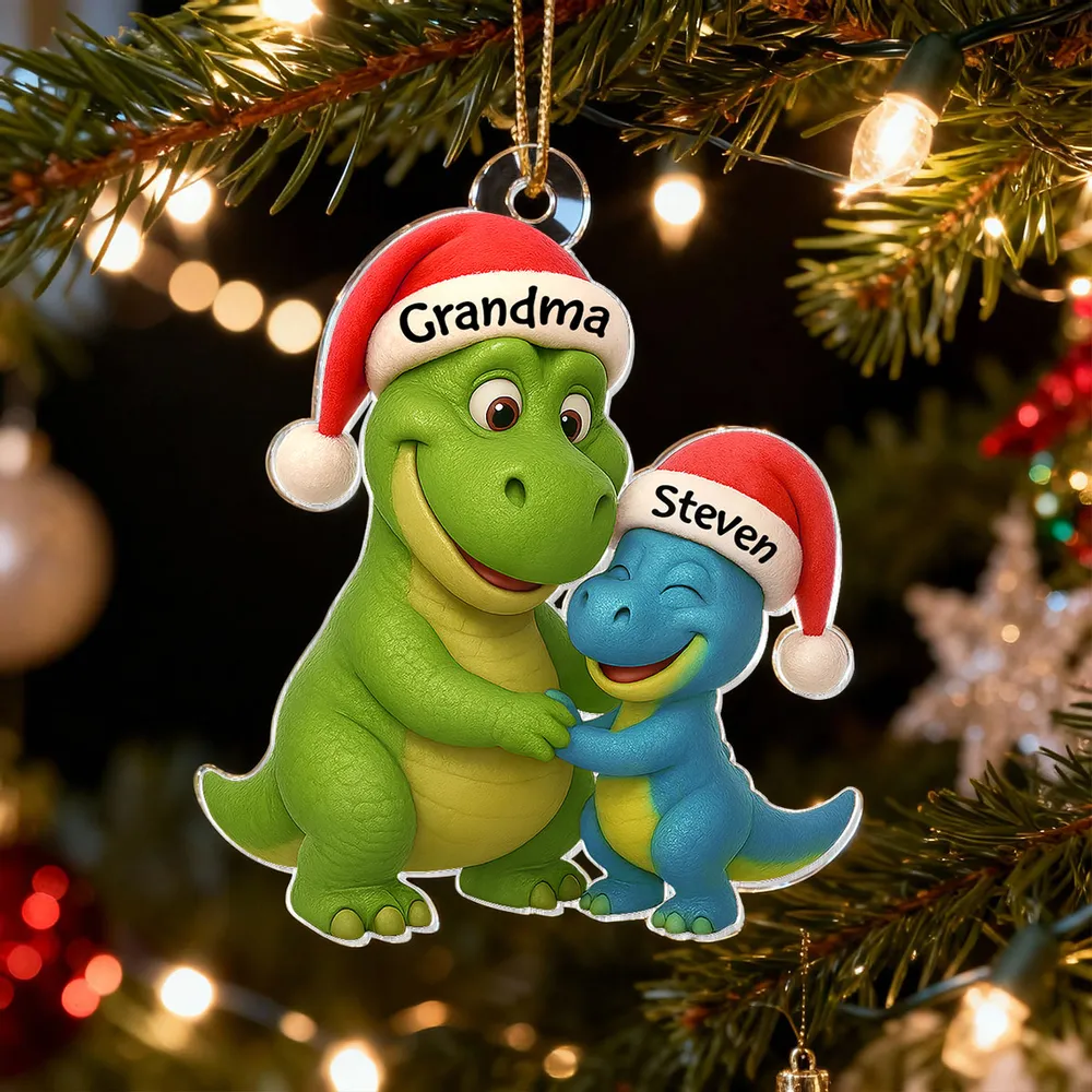 3D Effect Heartwarming Grandmasaurus Hugging Dinosaur Grandkid - Personalized Acrylic Ornament - Fun & Unique Gift For Grandkids