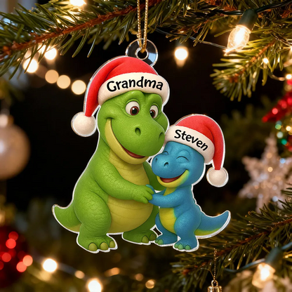 3D Effect Heartwarming Grandmasaurus Hugging Dinosaur Grandkid - Personalized Acrylic Ornament - Fun & Unique Gift For Grandkids