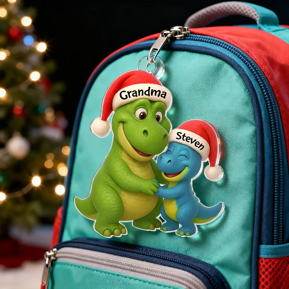 3D Effect Heartwarming Grandmasaurus Hugging Dinosaur Grandkid - Personalized Acrylic Ornament - Fun & Unique Gift For Grandkids