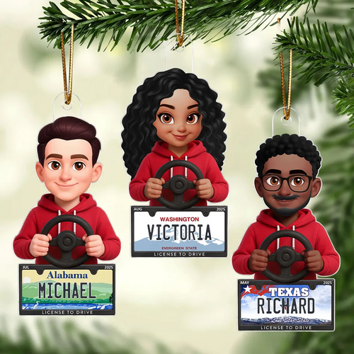 New Driver in Red Hoodie - Personalized Acrylic Ornament - Christmas Gift For New Drivers