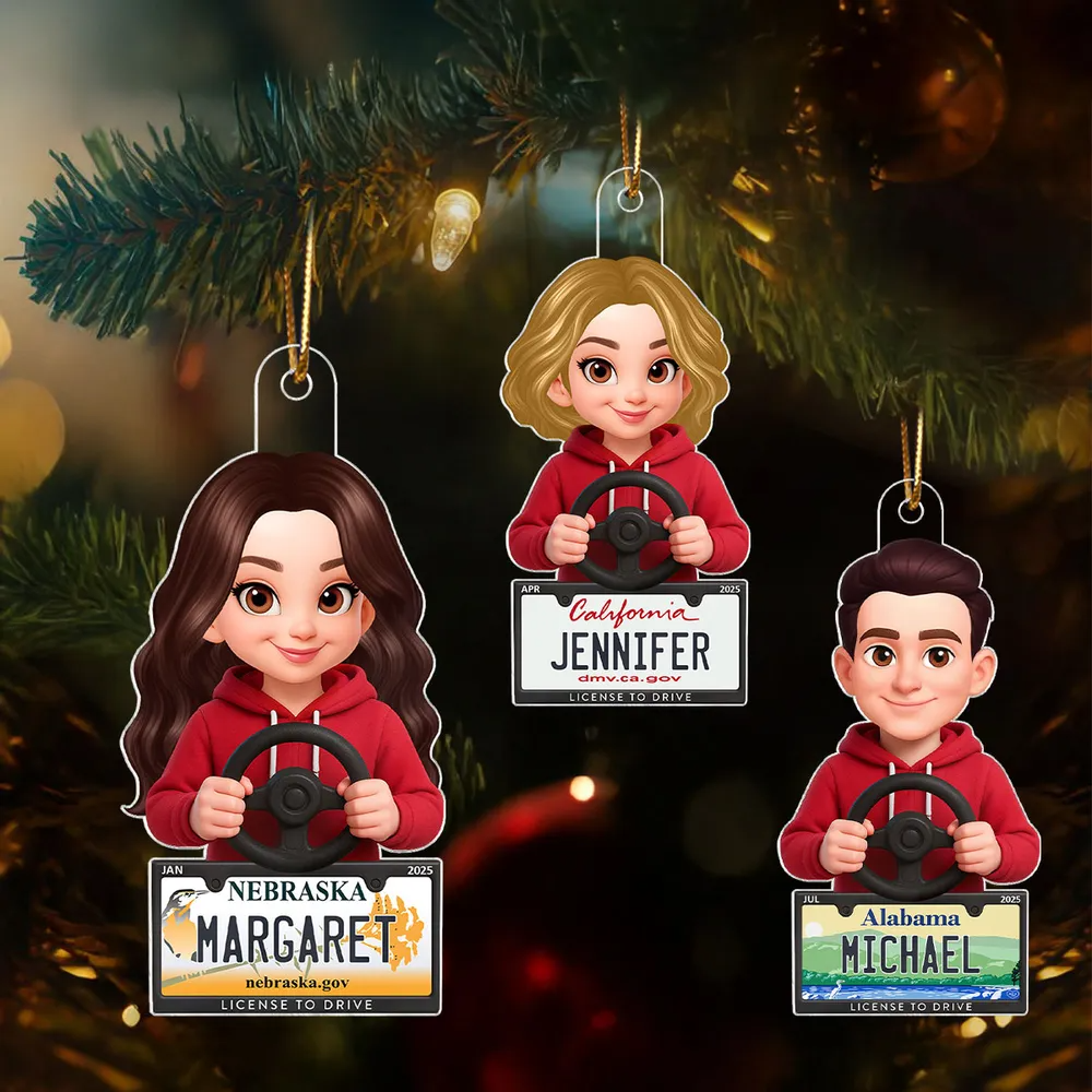 New Driver in Red Hoodie - Personalized Acrylic Ornament - Christmas Gift For New Drivers
