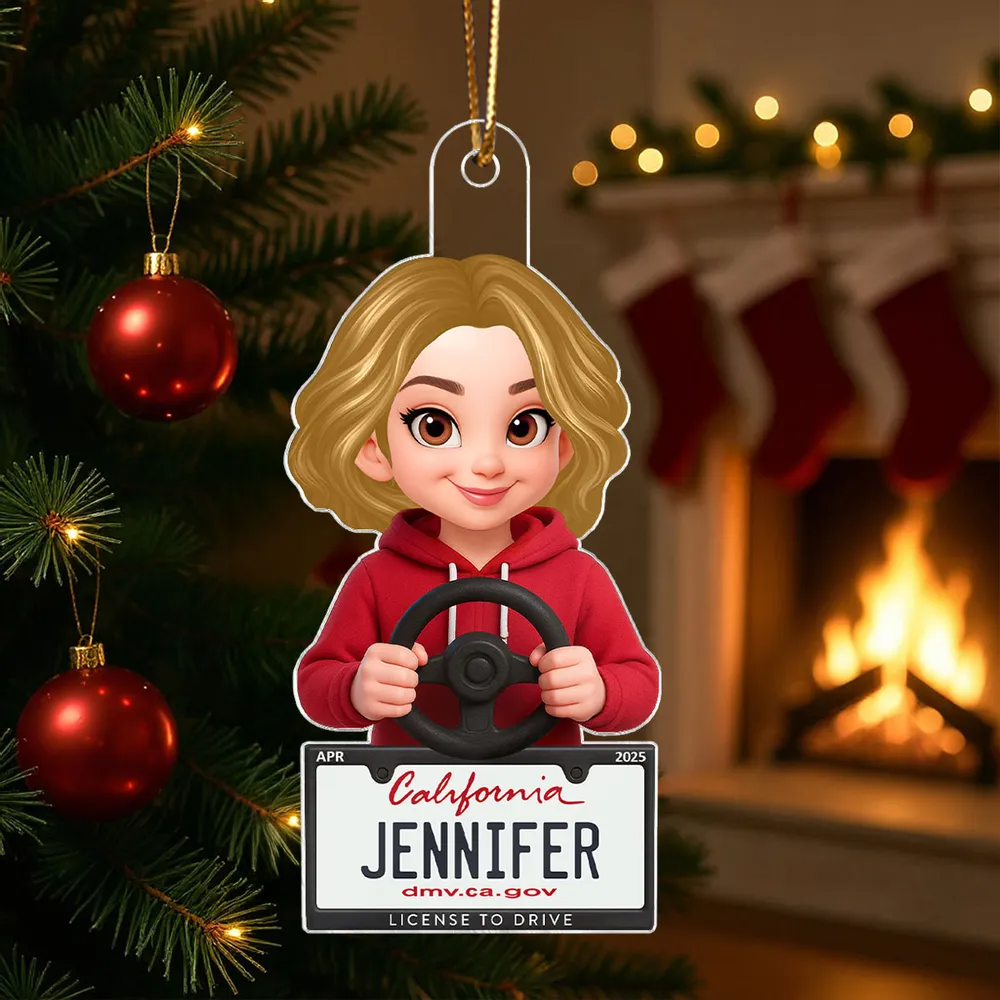 New Driver in Red Hoodie - Personalized Acrylic Ornament - Christmas Gift For New Drivers