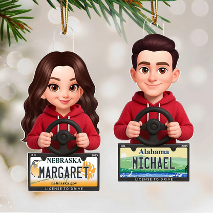New Driver in Red Hoodie - Personalized Acrylic Ornament - Christmas Gift For New Drivers