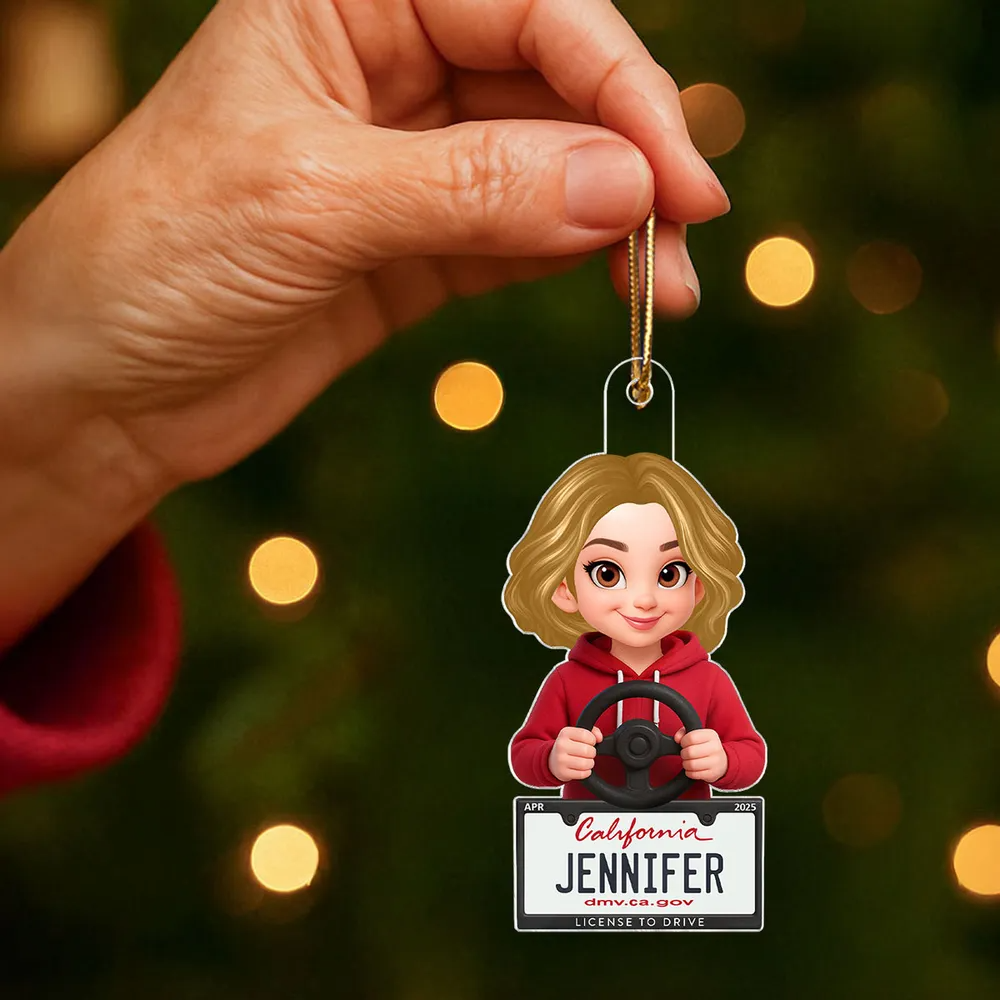 New Driver in Red Hoodie - Personalized Acrylic Ornament - Christmas Gift For New Drivers