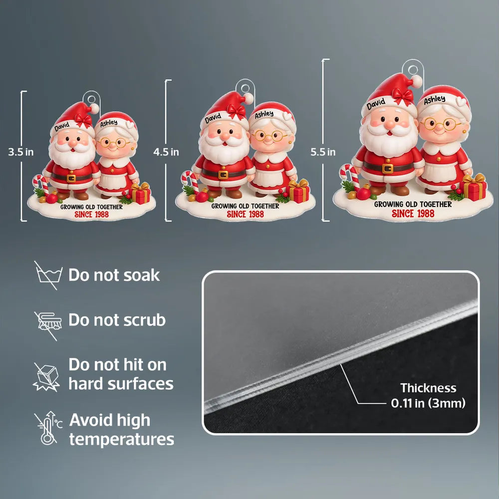 Santa Couple Growing Old Together Personalized Acrylic Ornament, Anniversary, Christmas Gift for him, Gift for her