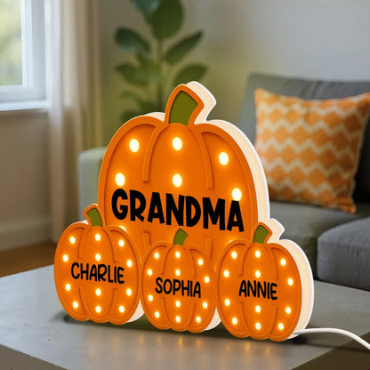 Grandma Little Pumpkins Marquee Pattern Effect Personalized LED Light Box, Cozy Fall Vibe Home Decoration