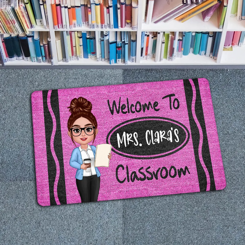Teacher Crayon Welcome To Classroom Personalized Doormat| Back To School Gift, Classroom Decoration